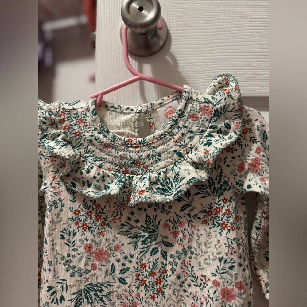 Wonder Nation Floral Fall Baby Romper with Ruffle Collar - Picture 5 of 7